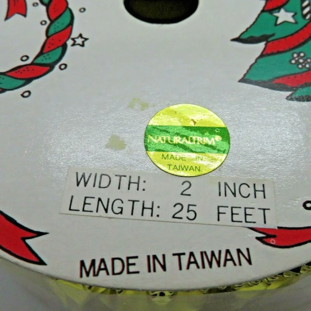 Vintage Gold Tinsel Ribbon Garland 2 inch Width 25 feet Length Taiwan Sealed